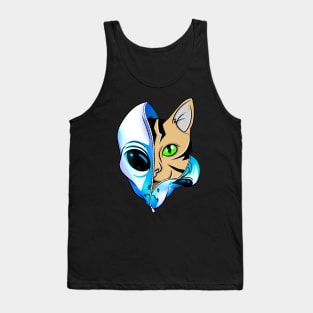 Blue Extra-terrestrial Feline Space Alien Cat Tank Top